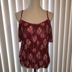 Soul Cake Maroon Floral Cold Shoulder Top